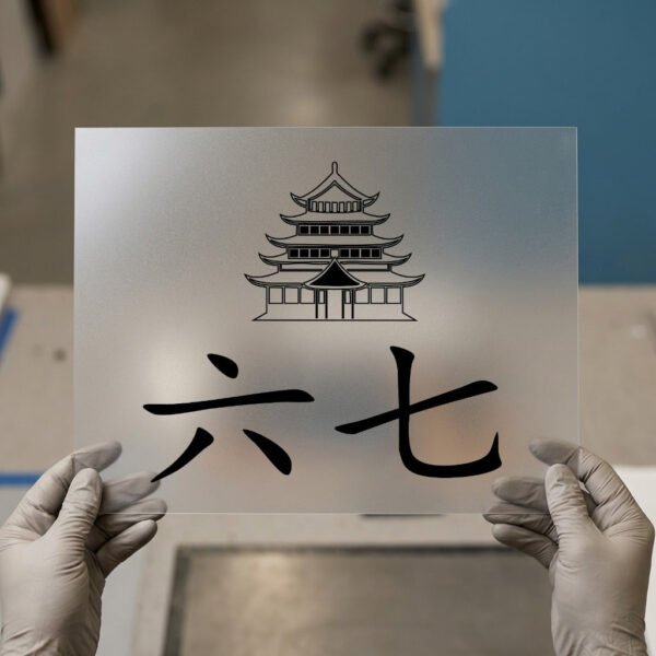 Zen Pagoda & Kanji — DTF transfer, dark ink Pagoda — 六七