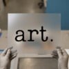 Minimalist 'art.' Word — DTF transfer, dark ink art.