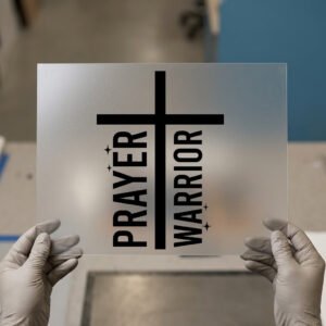 Prayer Warrior Cross — DTF transfer, dark ink Prayer Warrior Cross