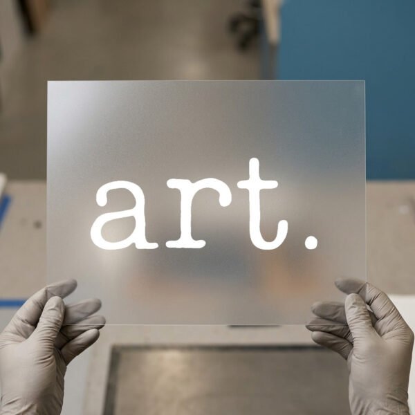 Minimalist 'art.' Word — DTF transfer, light ink art.